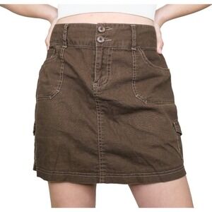 Beau Brown Linen Blend Cargo Mini Skirt Size 8 Low Rise Y2K Utility M9884A6I